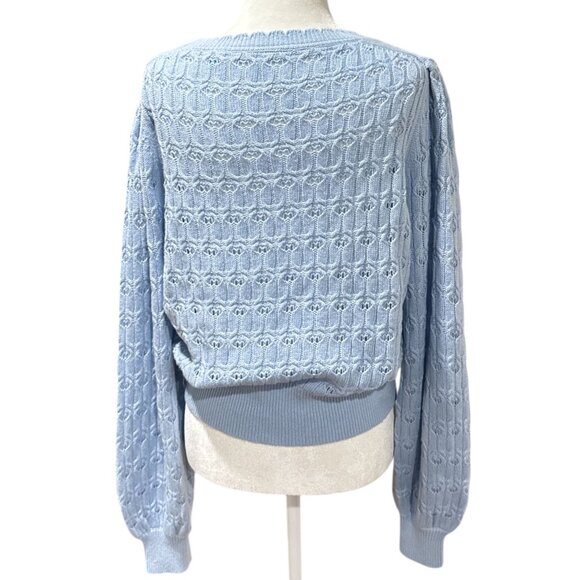 NEW Draper James Sz L Womens Blue Knit Sweater Cable Pattern Wool Cashmere Blend - Picture 3 of 7